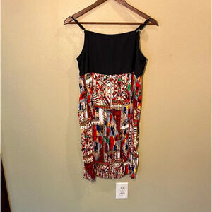 NWT Garcia Women’s Pleated Print Shift Dress, size small, Black/Multicolored